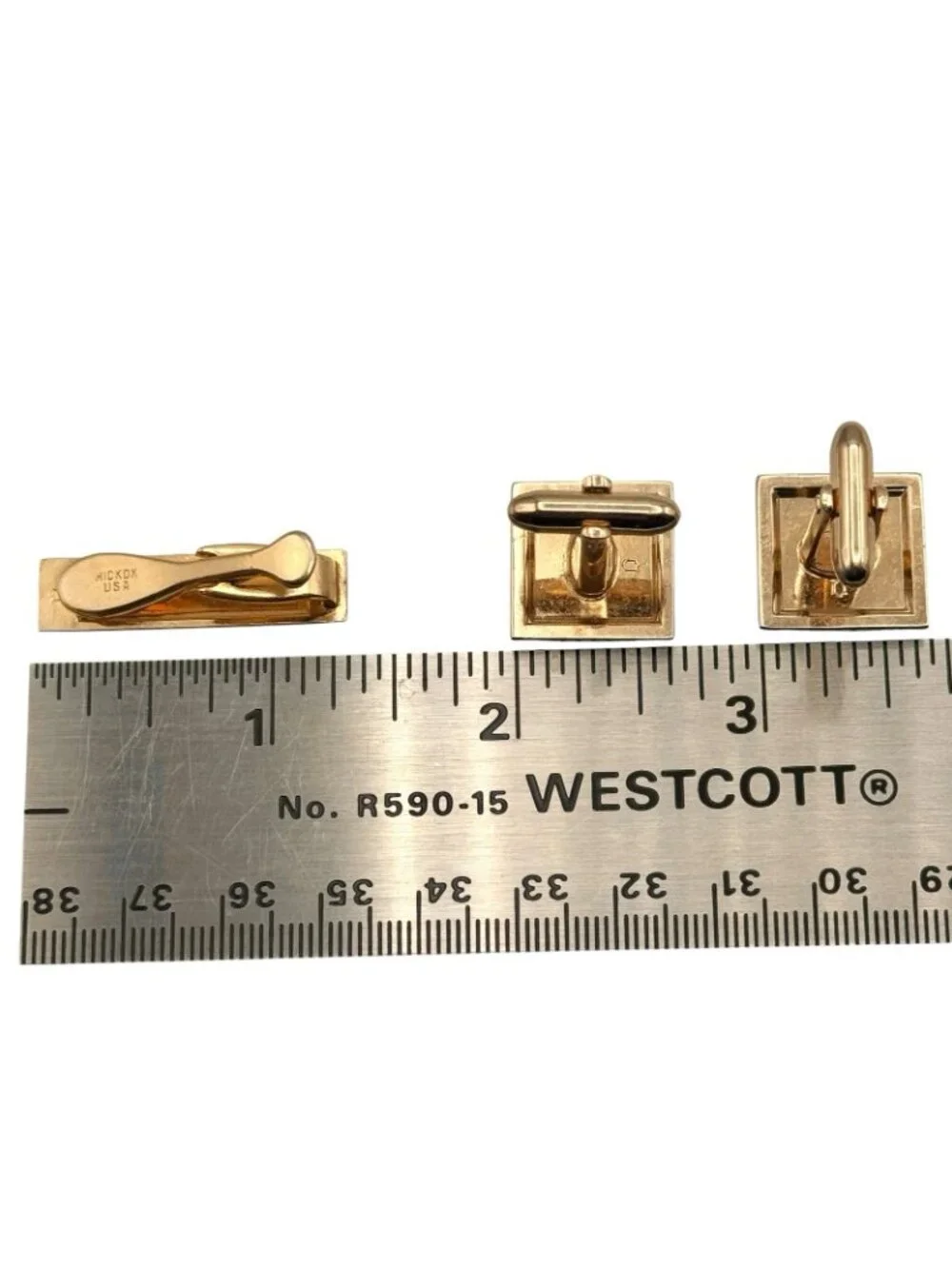 Vintage Monogram Initial F Cufflinks and Tie Clip Set Hickok USA Gold Tone